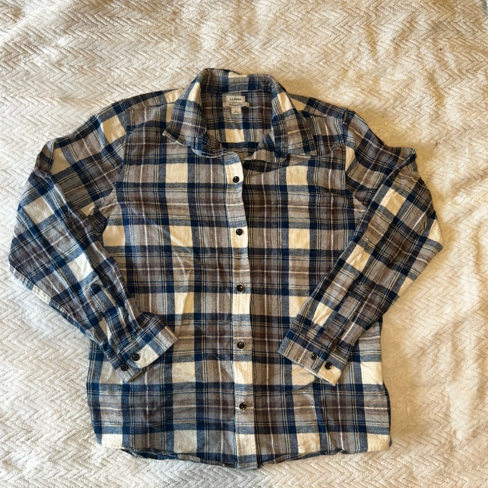 L.L. Bean Men's Navy and White Checkered Shirt